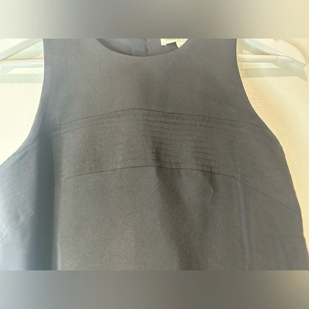VINCE - Black 100% Silk Sheath Button Down Back Sleeveless Dress Size 4 - Picture 3 of 9